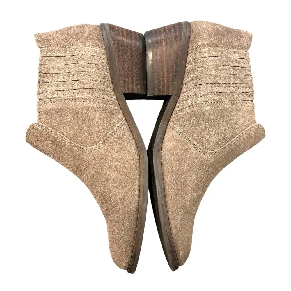 Lucky Brand Tan Suede Leather Ankle Booties 7.5 Western Boho Block Heel Boots